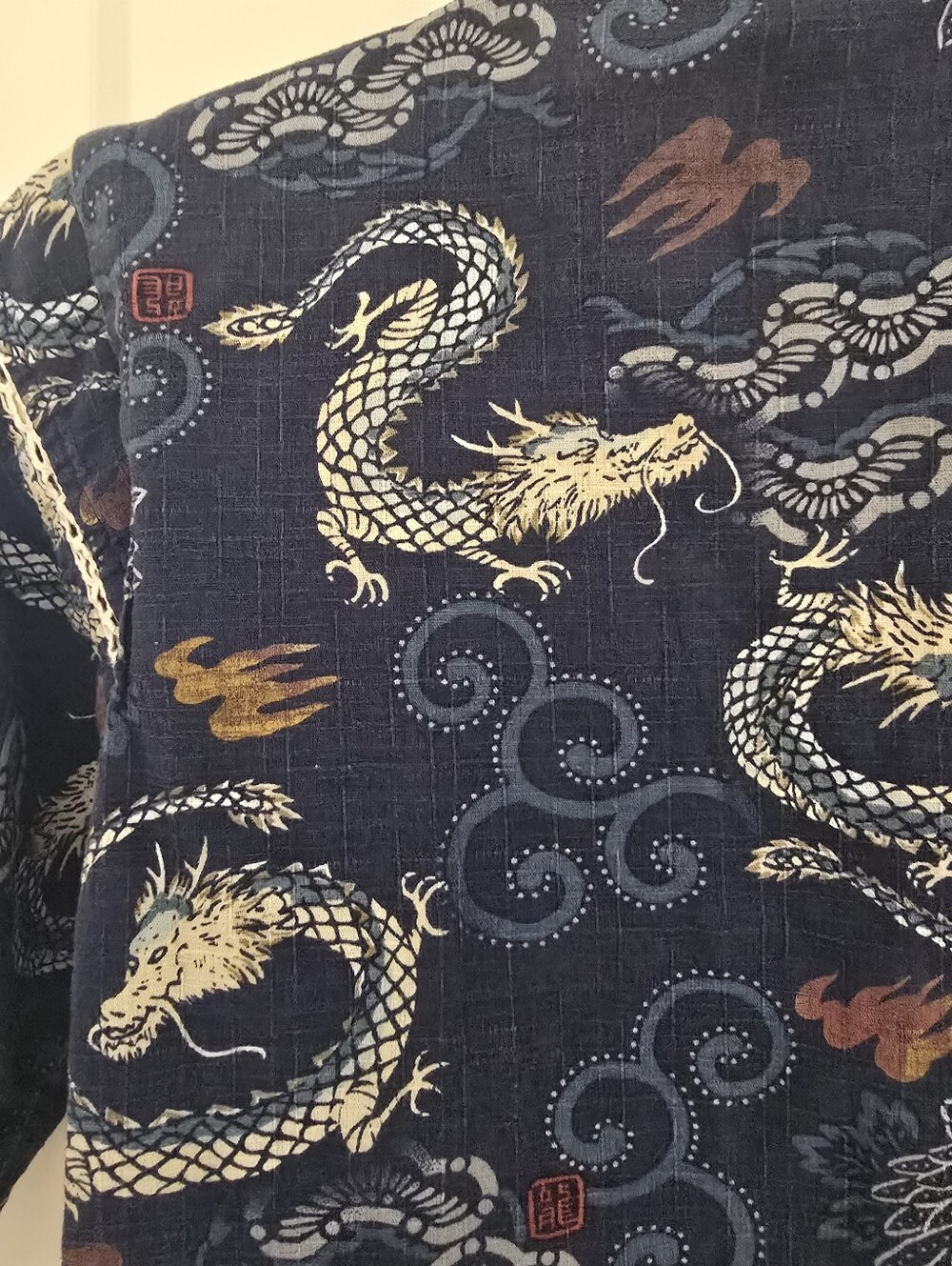 🎰Japanese Jinbei Women's Navy Dragon Print Wrap Top Gang Buster - Picture 3 of 9